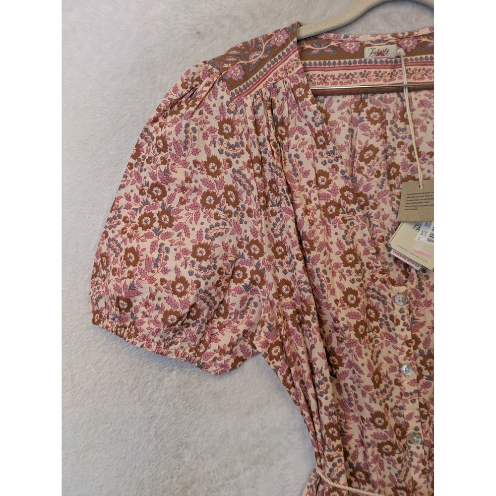 NEW Faherty Orinda Maxi Dress Women's L Earth Block Print Organic Cotton Tassel - Picture 2 of 12